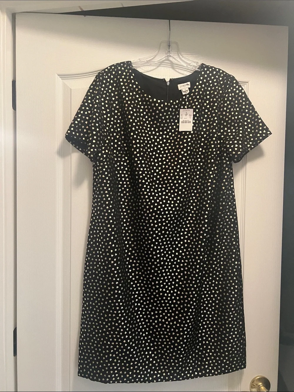 J. Crew Black Shift Dress with White Heart Print
